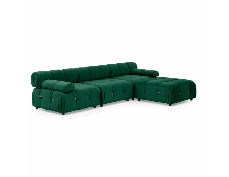 Foret 4 Seater Sofa Modular Arm Ottoman Tufted Velvet Lounge Couch - Green