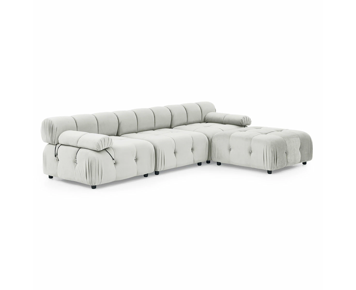 Foret 4 Seater Sofa Modular Arm Ottoman Tufted Velvet Lounge Couch - Beige