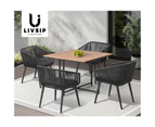 Livsip 4 Seater Outdoor Dining Setting Lounge Patio Furniture Wood-Plastic Table 4 Armchairs Set