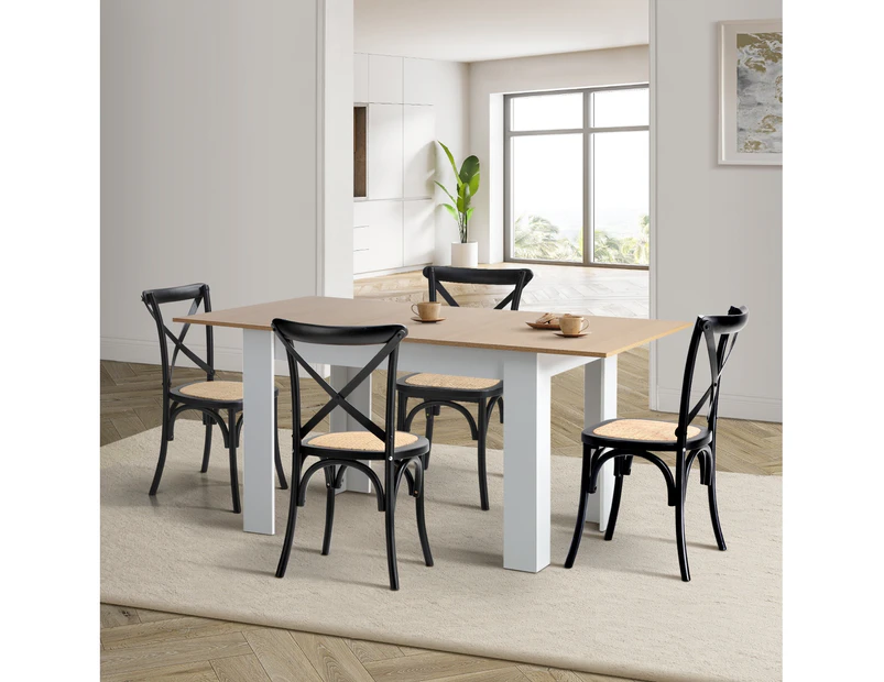 Oikiture 160cm Extendable Dining Table with 4PCS Dining Chairs Crossback Black