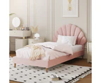 Oikiture Bed Frame Single Size Scallop-Shape Bedhead Pink Velvet