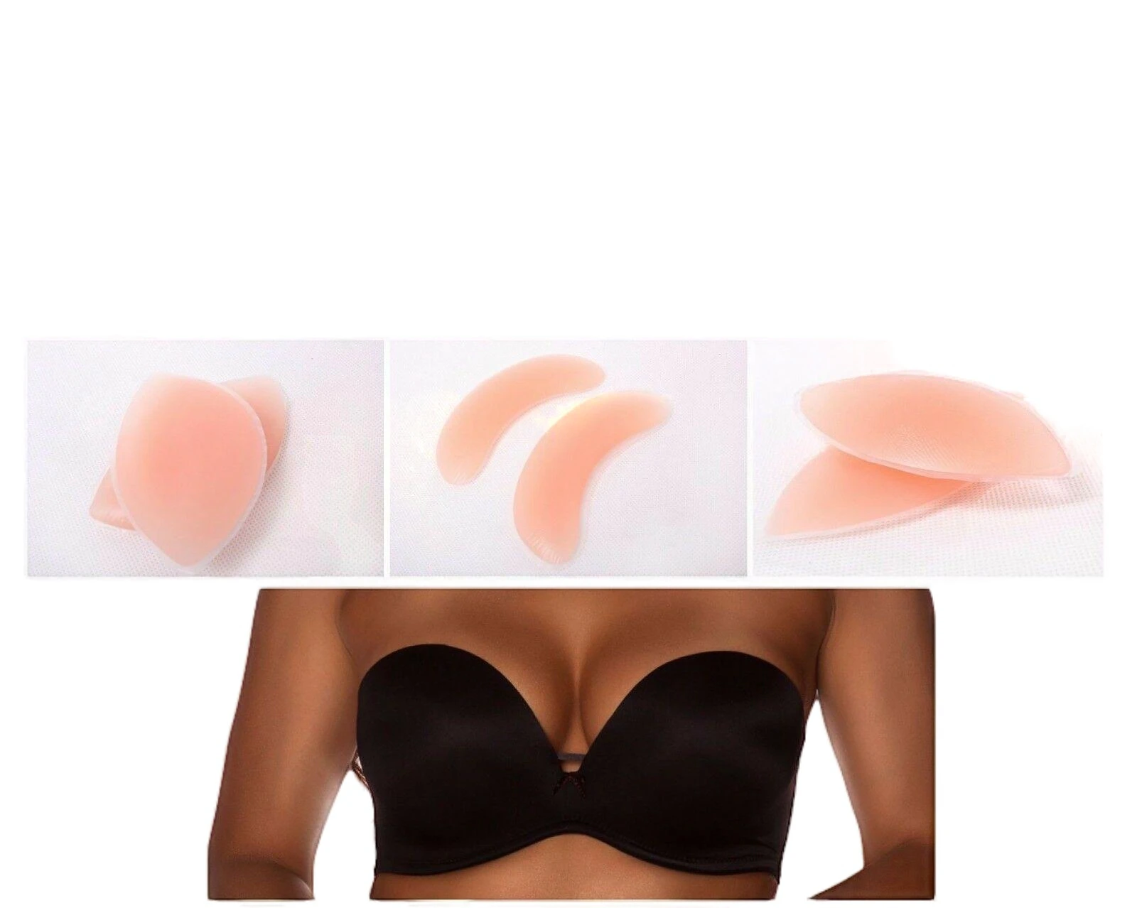 Silicone Bra Inserts Bikini Cleavage Chicken Fillets Womens Push Up - 3 Styles - Nude