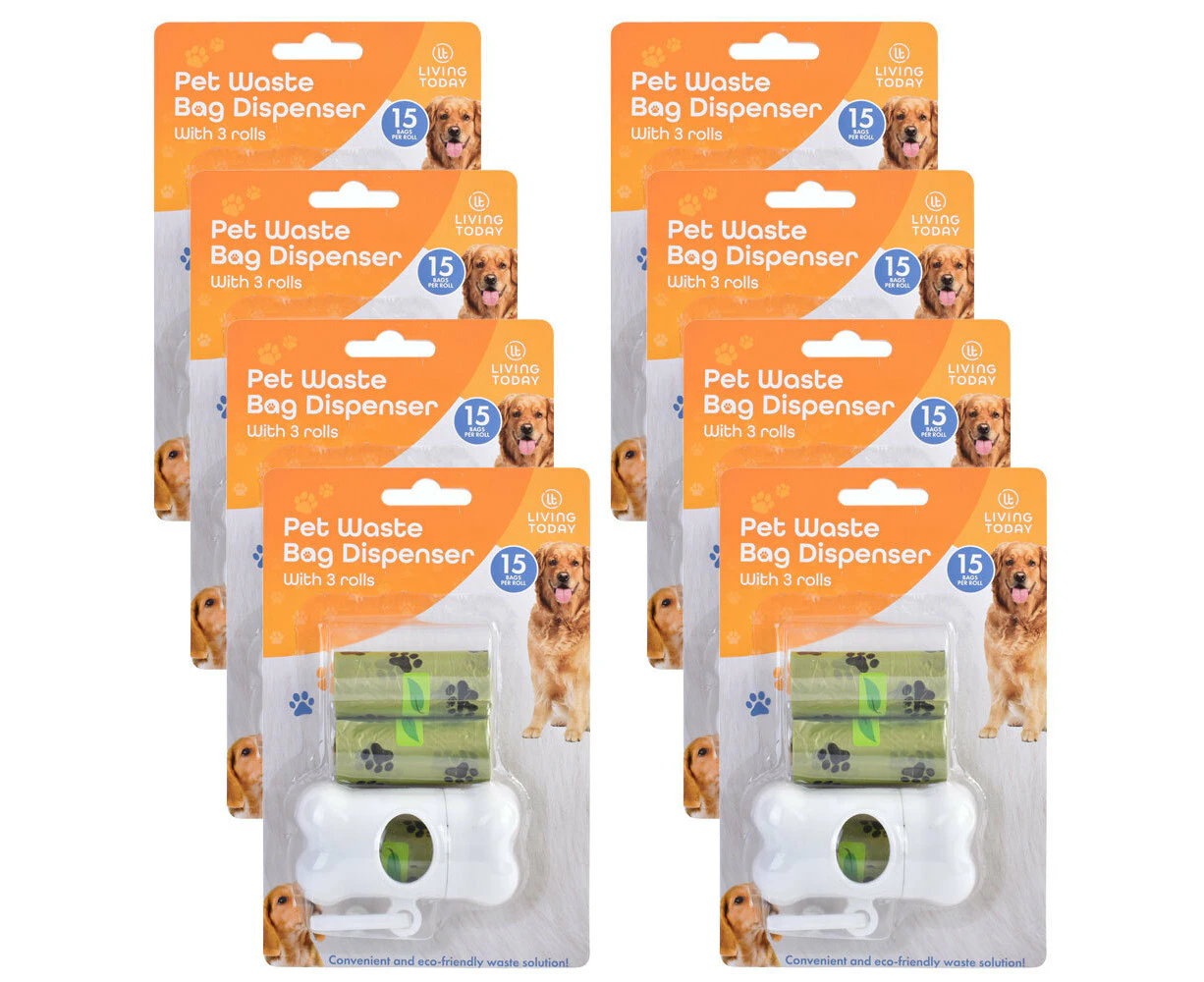 8PK Living Today Dog Poop Waste Collection Bag w/Three Roll Dispenser (360 Bags)