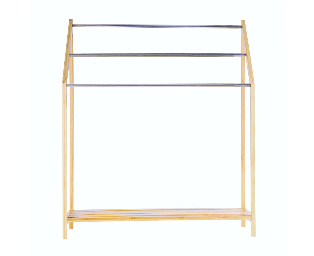 Clevinger Home Bamboo Bathroom Towel Holder w/ 3 Rails & Shelf Rack 85cm