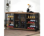 Levede Bar Cabinet Buffet Sideboard Industrial Wine Steamrack Glasses 140cm Wide - Walnut and black