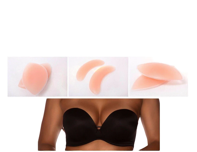 Silicone Bra Inserts Bikini Cleavage Chicken Fillets Womens Push Up - 3 Styles - Nude