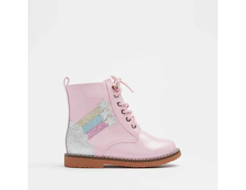 Target Girls Junior Patent Star Rainbow Lace Up Boot - Pink
