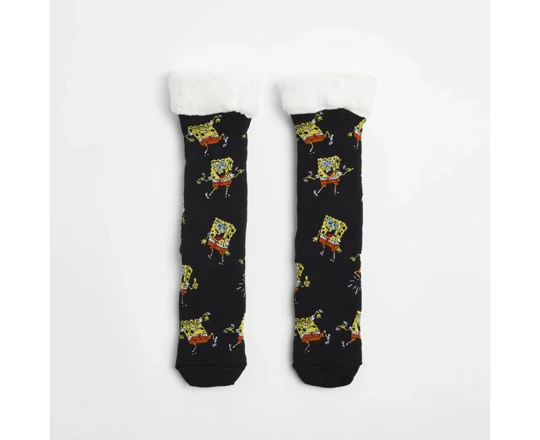 Spongebob Squarepants Licensed Sherpa Socks - Black