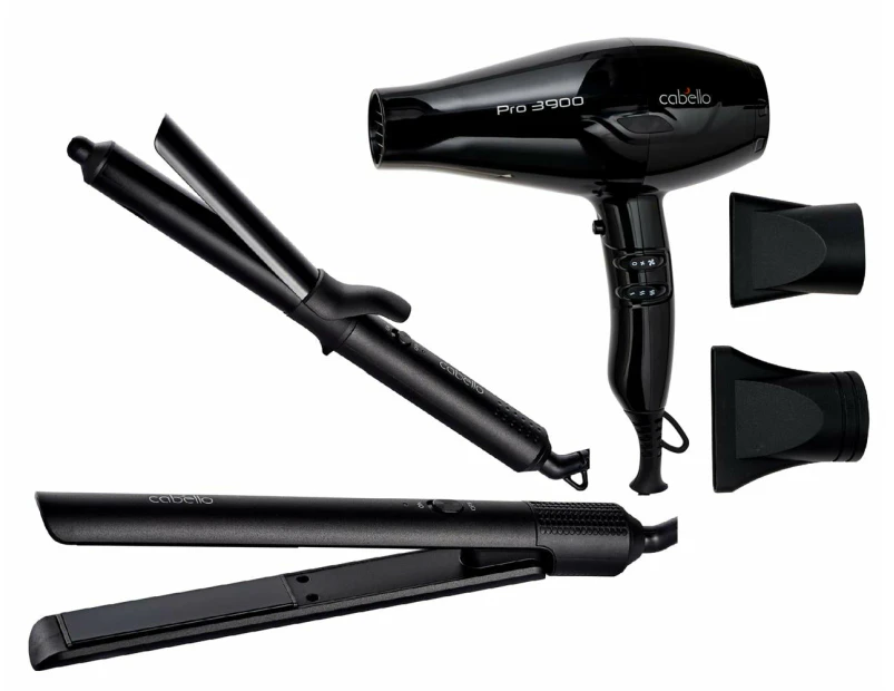 Cabello Pro 3900 Hair Dryer + Flair Hair Straightener + Chic Curling Tong