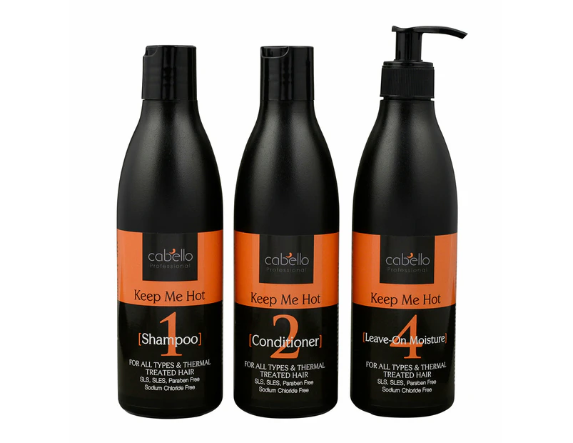 3 x Cabello Shampoo + Conditioner + Leave-On Moisture Keep Me Hot 3 x 400mL