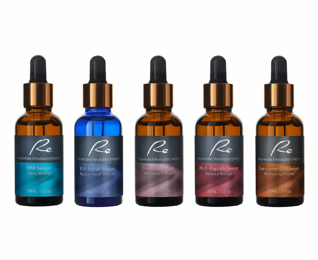 5 x Re Facial Serums - Pure Skin Treatment AM/PM - 5x30mL