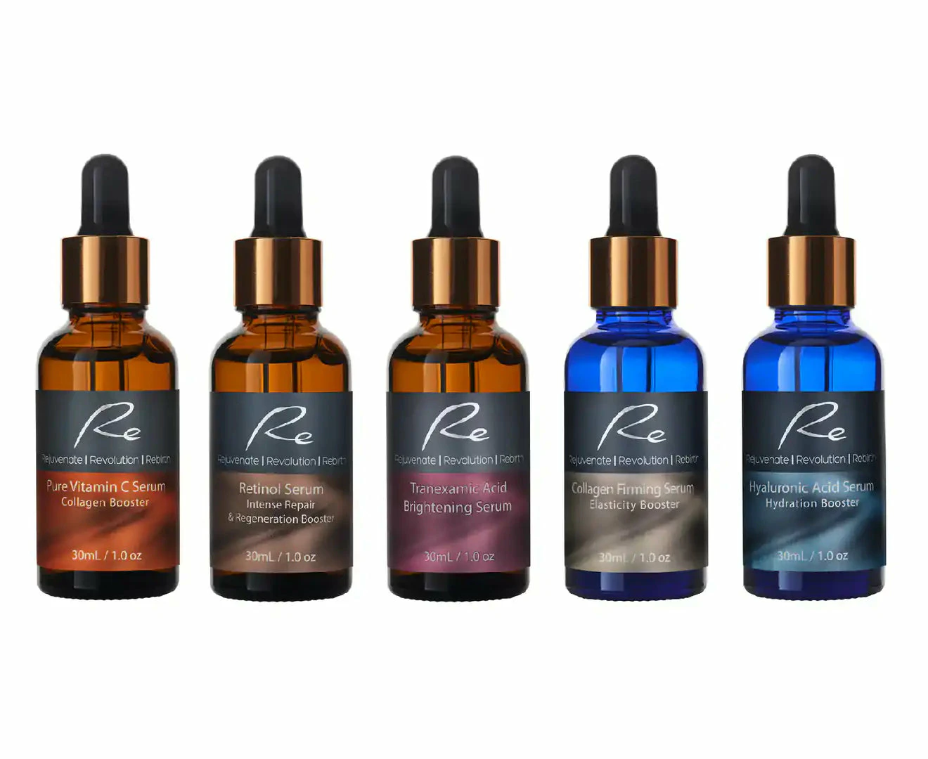 5 x Re Facial Serums - Ageless Rejuvenation Treatment AM/PM - 5x30mL