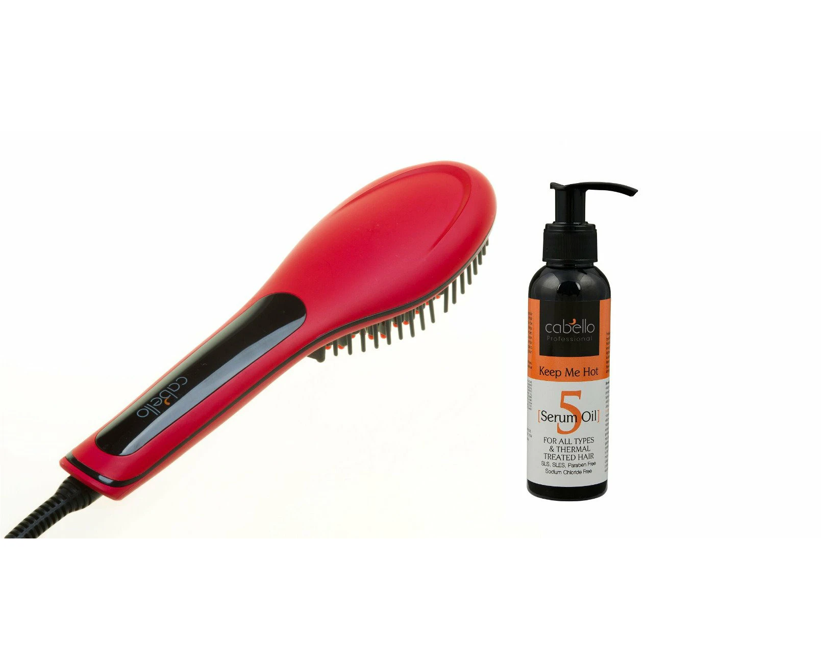 Cabello Glow Straightening Brush with Serum Oil 'Keep Me Hot' - Red