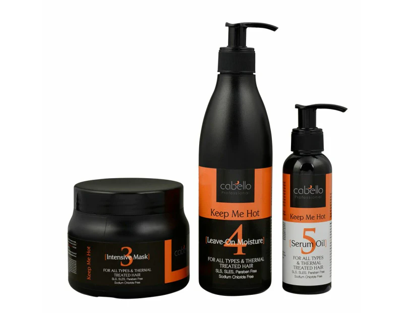 3 x Cabello Mask + Leave-On Moisture + Serum Oil Keep Me Hot / 500mL + 400mL + 120mL