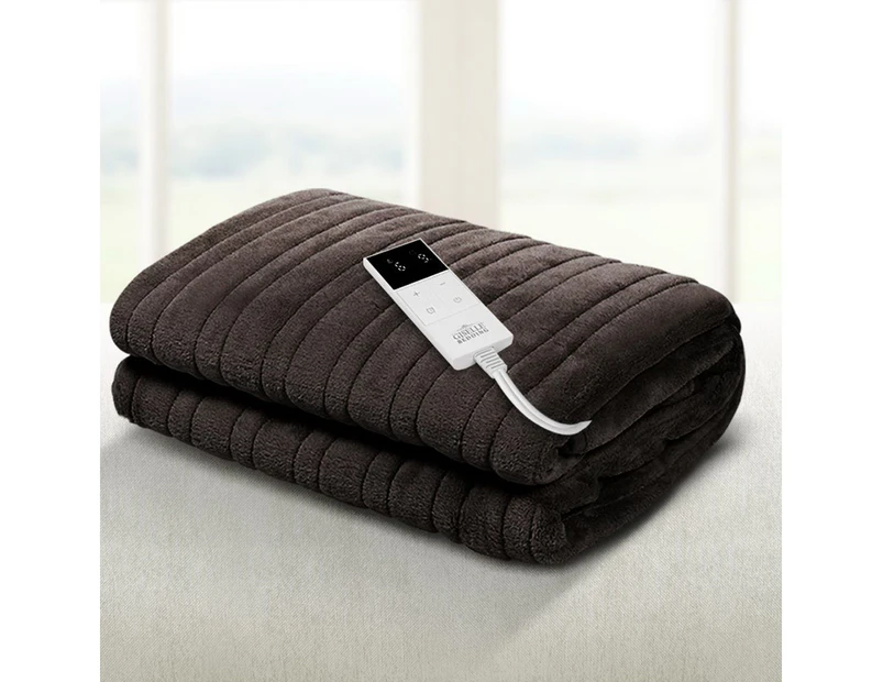 Giselle Bedding Electric Throw Rug Heated Blanket Washable Soft Fleece Winter Warm Remote Control Timer 9 Heat Settings Lounge LivingRoom Office Brown