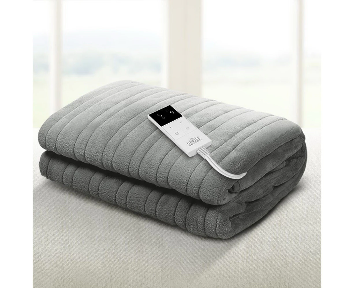 Giselle Electric Throw Rug Heated Blanket Fleece Grey