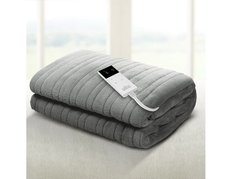 Giselle Bedding Washable Heated Electric Throw Rug Snuggle Blanket Fleece Remote Control Timer 9 Heat Settings Sofa Lounge Living Room Office Silver