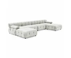 Foret 6 Seater Sofa Modular Arm Ottoman Tufted Velvet Lounge Couch Chaise Beige