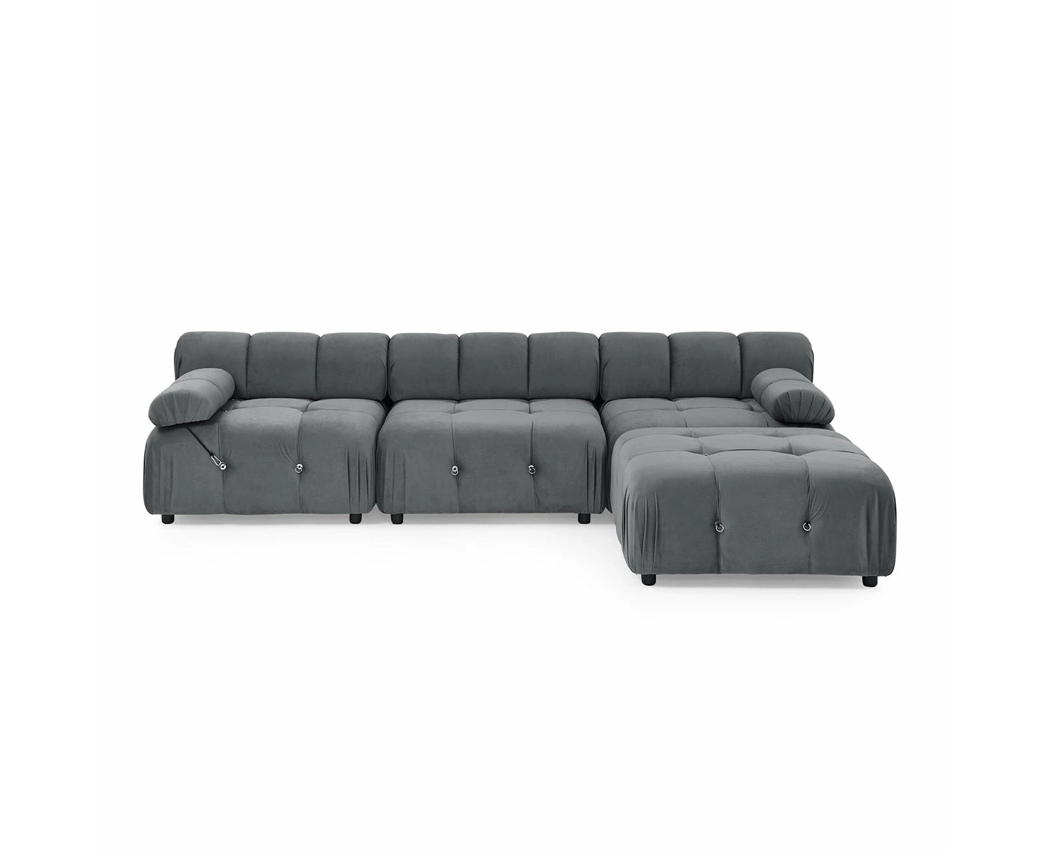 Foret 4 Seater Sofa Modular Ottoman Tufted Velvet Lounge Couch Chaise Dark Grey