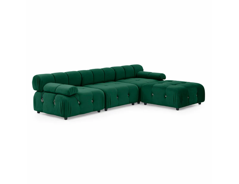 Foret 4 Seater Sofa Modular Arm Ottoman Tufted Velvet Lounge Couch Chaise Green