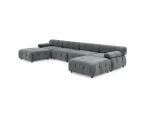 Foret 6 Seater Sofa Modular Arm Ottoman Tufted Velvet Lounge Couch Chaise 5 Colors - Dark Grey