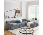 Foret 3 Seater Sofa Modular Arm Tufted Velvet Lounge Couch Chaise Light Grey