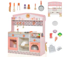 Costway 2 in 1 Pretend Playset Kitchen Toy Wood Role-Play Cooking Set w/Cookware ren Gift Pink