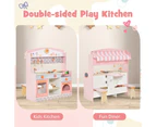 Costway 2 in 1 Kids Pretend Playset Kitchen Toy Wood Role-Play Cooking Set w/Cookware kidren Gift Pink