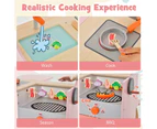 Costway 2 in 1 Kids Pretend Playset Kitchen Toy Wood Role-Play Cooking Set w/Cookware kidren Gift Pink