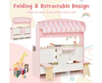 Costway 2 in 1 Pretend Playset Kitchen Toy Wood Role-Play Cooking Set w/Cookware ren Gift Pink