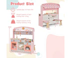 Costway 2 in 1 Kids Pretend Playset Kitchen Toy Wood Role-Play Cooking Set w/Cookware kidren Gift Pink