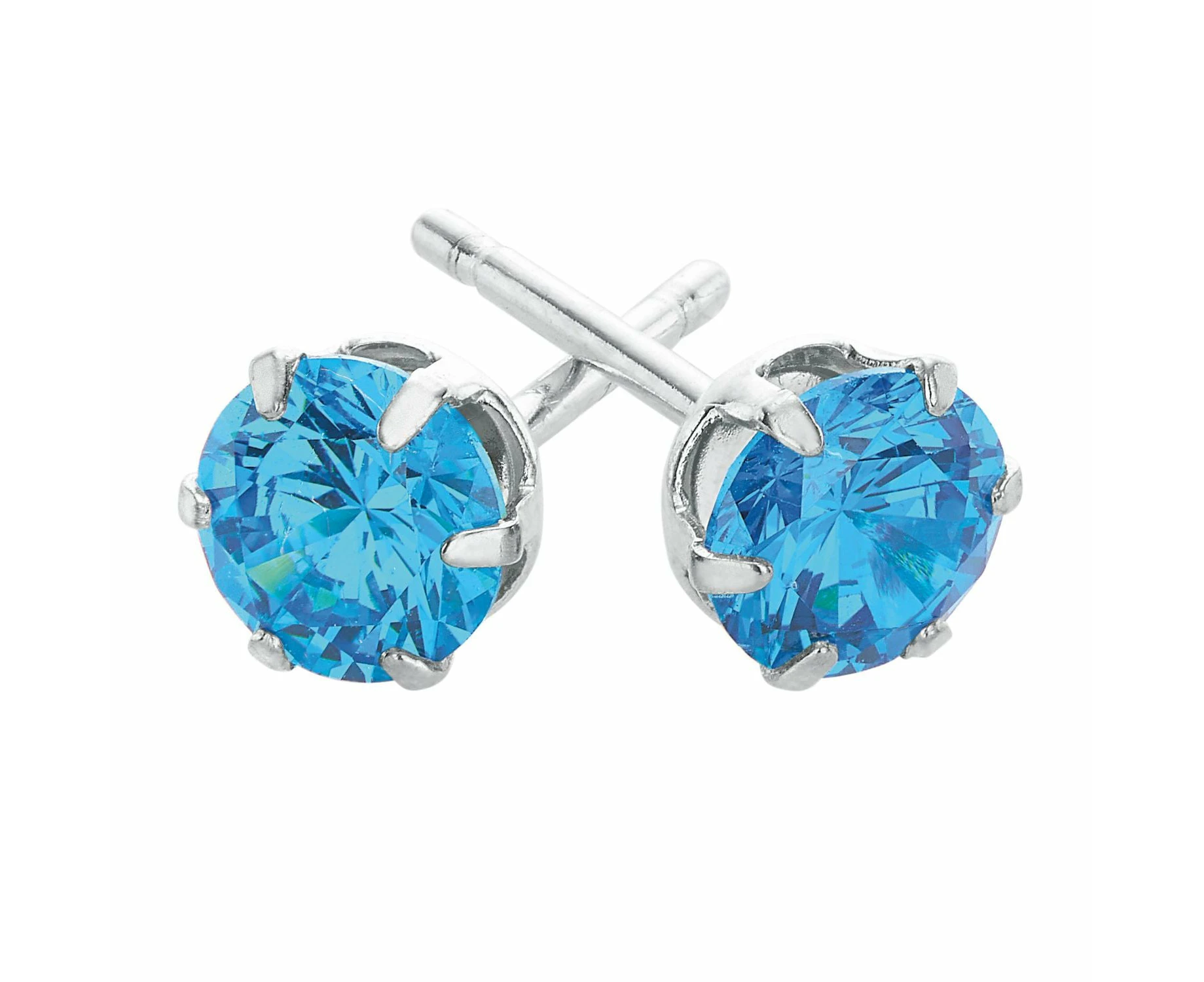 Sterling Silver with 5mm Round Cut Blue Cubic Zirconia Stud Earrings