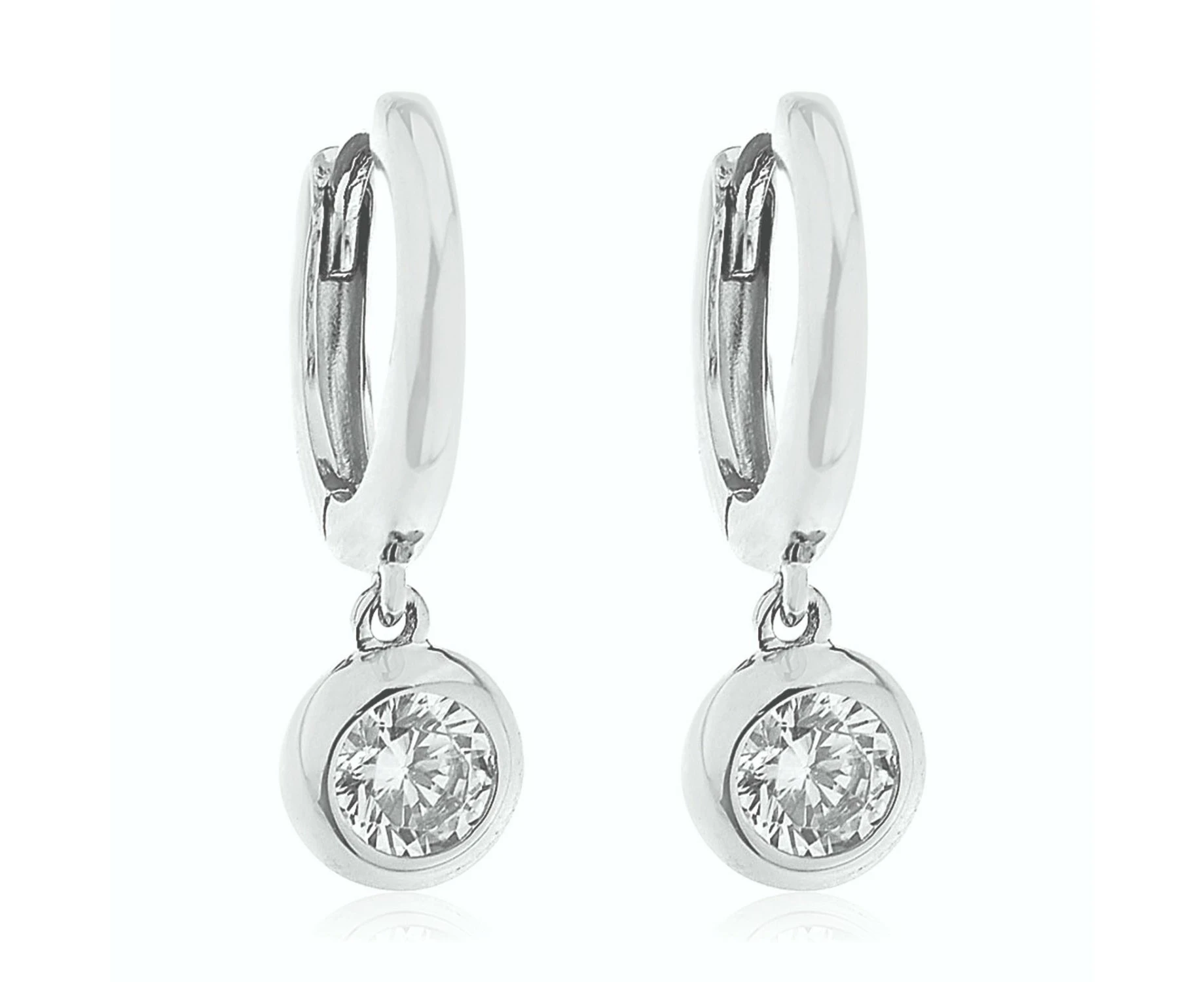 Sterling Silver 4mm with Round Brilliant Cut Cubic Zirconia Drop Earrings