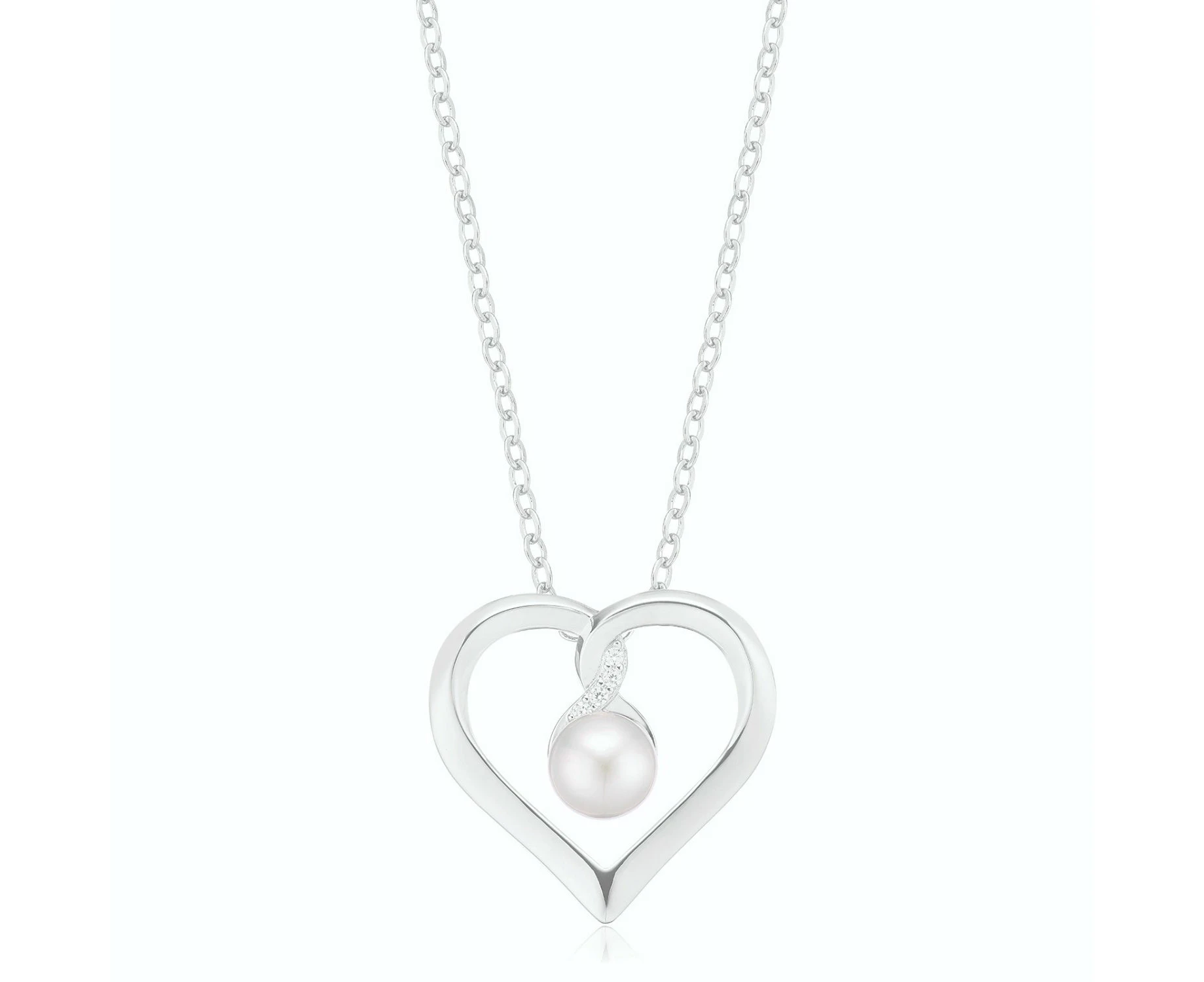 Sterling Silver with Round Brilliant Cut 7.5mm Fresh Water Pearls & Cubic Zirconia Pendant