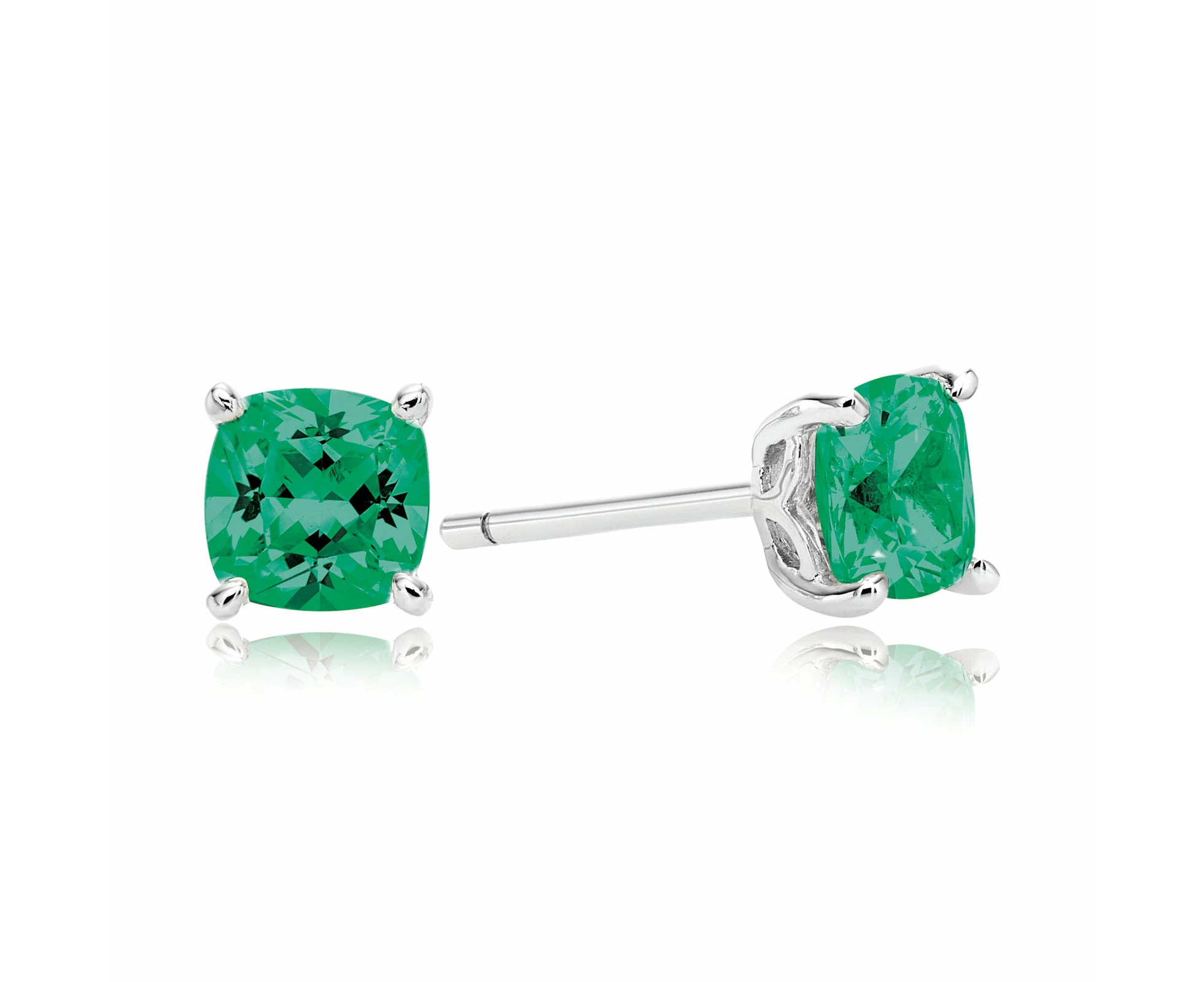 Sterling Silver Cushion 5x5mm Green Cubic Zirconia Children's Earrings