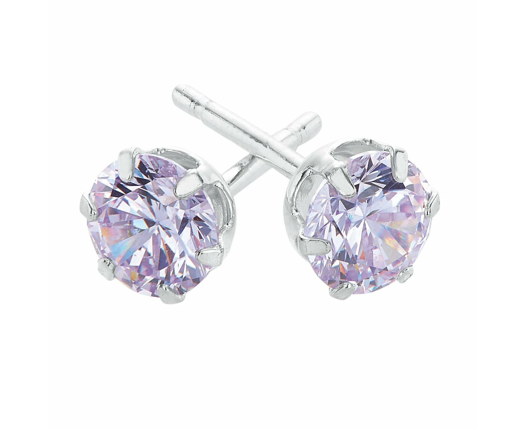 Sterling Silver with 5mm Lilac Cubic Zirconia Stud Earrings