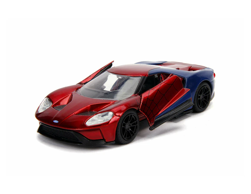 Jada Toys Metals Die-cast Spider-man 2017 Ford Gt, 1:32 Scale Die-cast Vehicle, Red/blue,red And Blue