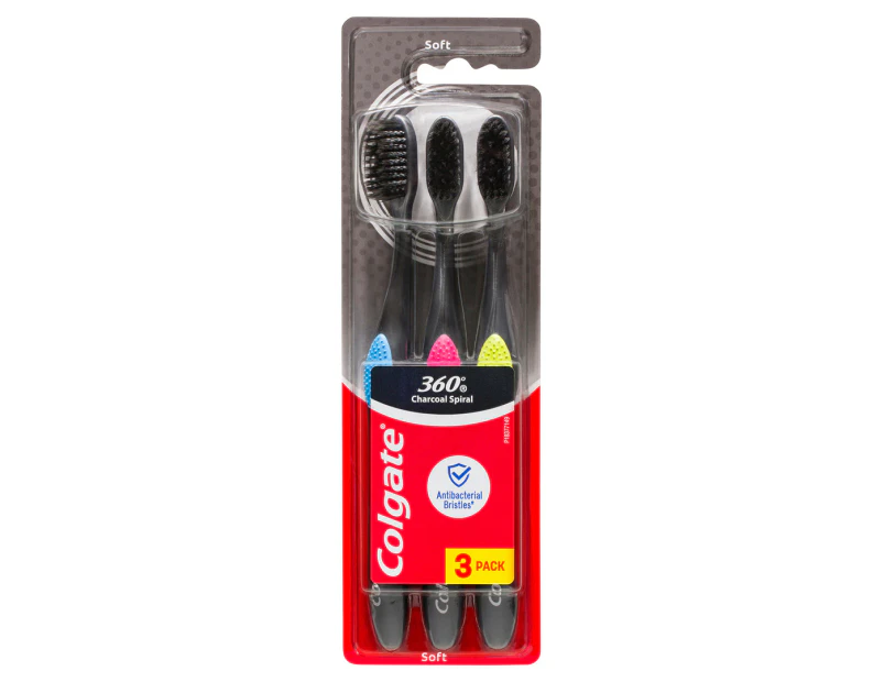 Colgate 360° Charcoal Spiral Toothbrush 3pk - Soft