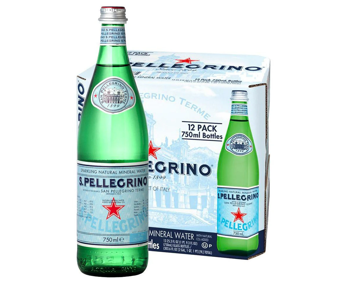 San Pellegrino Sparkling Natural Mineral Water 12 X 750ml Glass Bottles