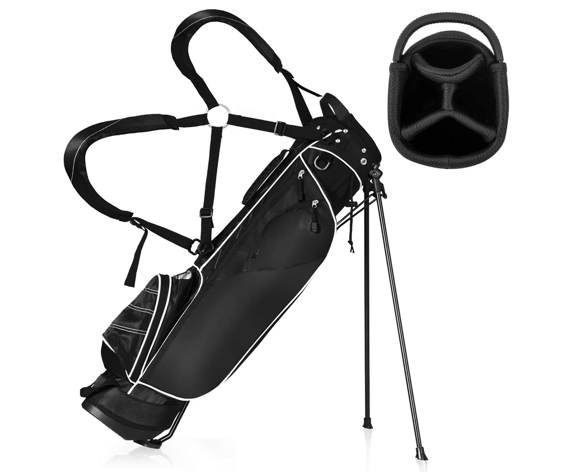 Costway Golf Stand Bag Golf Cart Carry Bag 4-Way Divider w/Insulated Pocket Iron Bracket Leg Black