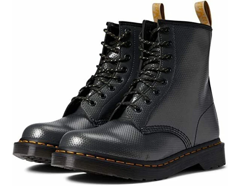 Dr. Martens Womens 1460 Vegan 8 Eye Boots Shoes - Gunmetal Alumix Hex Emboss