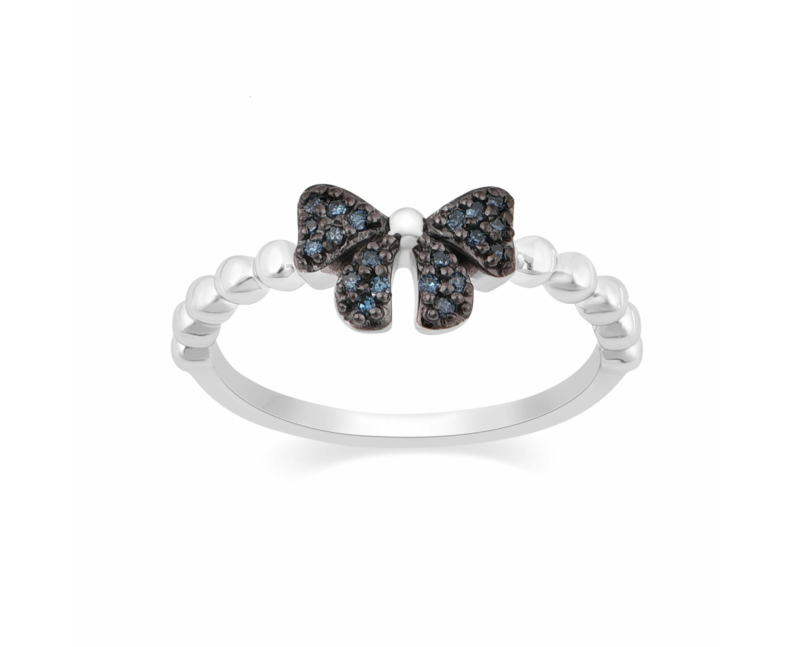 Bevilles Children's Blue Diamond Bow Dress Ring in Sterling Silver - H-I