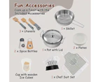 Costway Kitchen Play Set Pretend Cooking Toy w/Full Accessories ren's Gift Brown