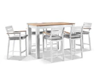 Outdoor Balmoral 1.5M Aluminium Bar Table With 6 Capri Bar Stools - Outdoor Aluminium Dining Settings - White Aluminium with Denim Grey Cushions