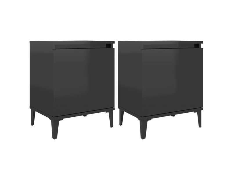 vidaXL Bed Cabinet with Metal Legs High Gloss Black