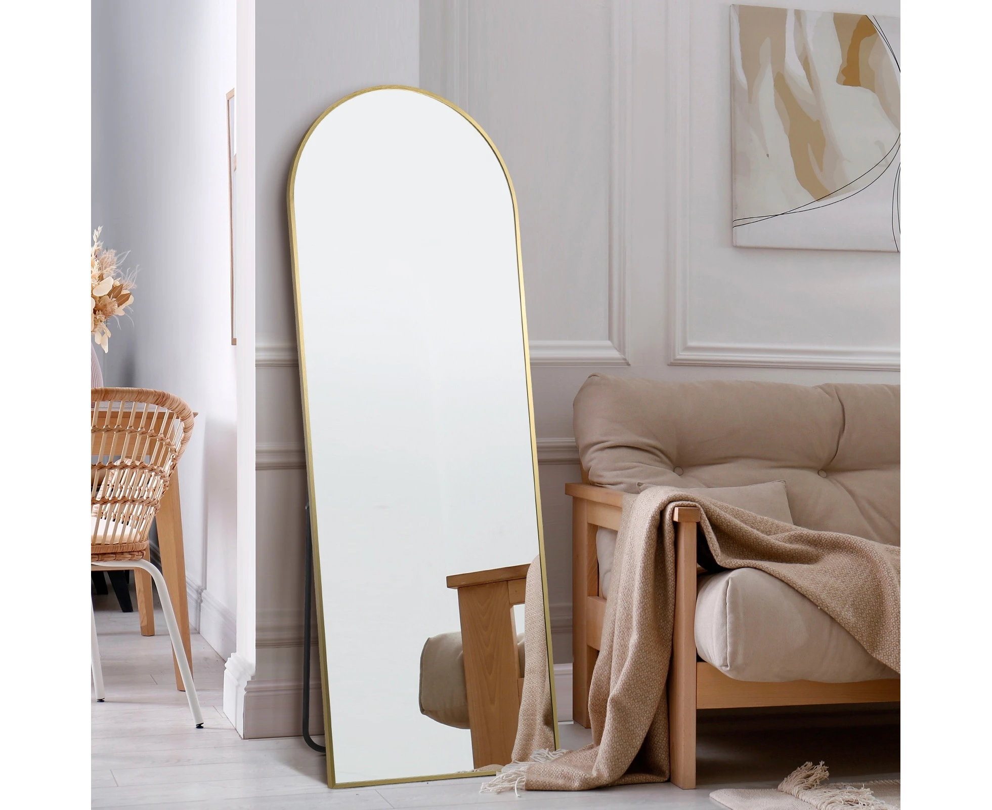 Oikiture 166x60cm  Full Length Mirror Arched Dressing Floor Mirrors Free Standing Gold