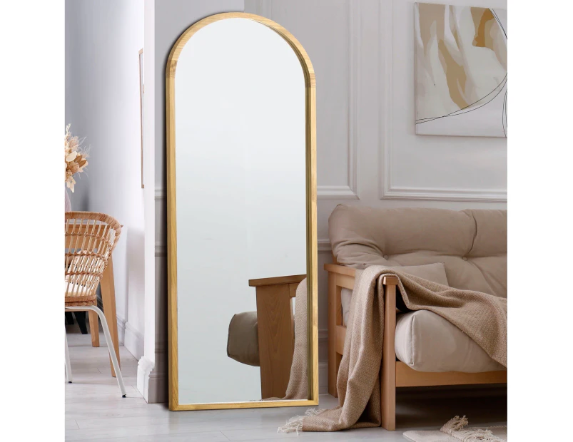 Oikiture Wooden Full Length Mirror 166x60cm Arched Dressing Floor Mirrors