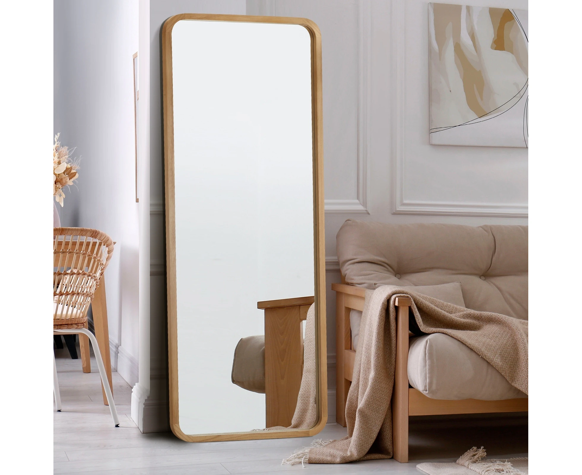 Oikiture 166x60cm Full Length Mirror Wooden Rectangle Dressing Floor Mirrors