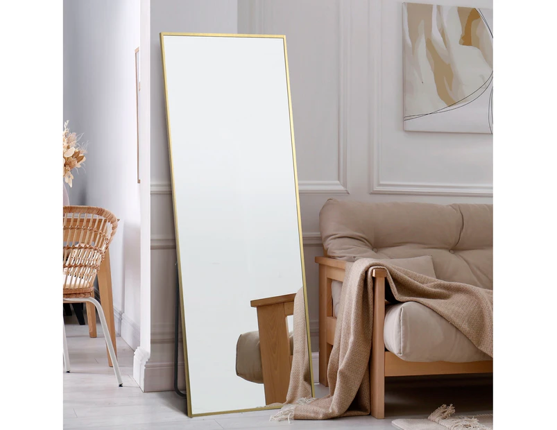 Oikiture 166x60cm Full Length Mirror Rectangle Dressing Floor Mirrors Free Standing Gold