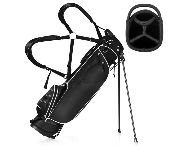 Costway Portable Golf Stand Cart Bag w/4 Way Dividers, Double Shoulder Straps, 4 Pockets for Extra Storage Black